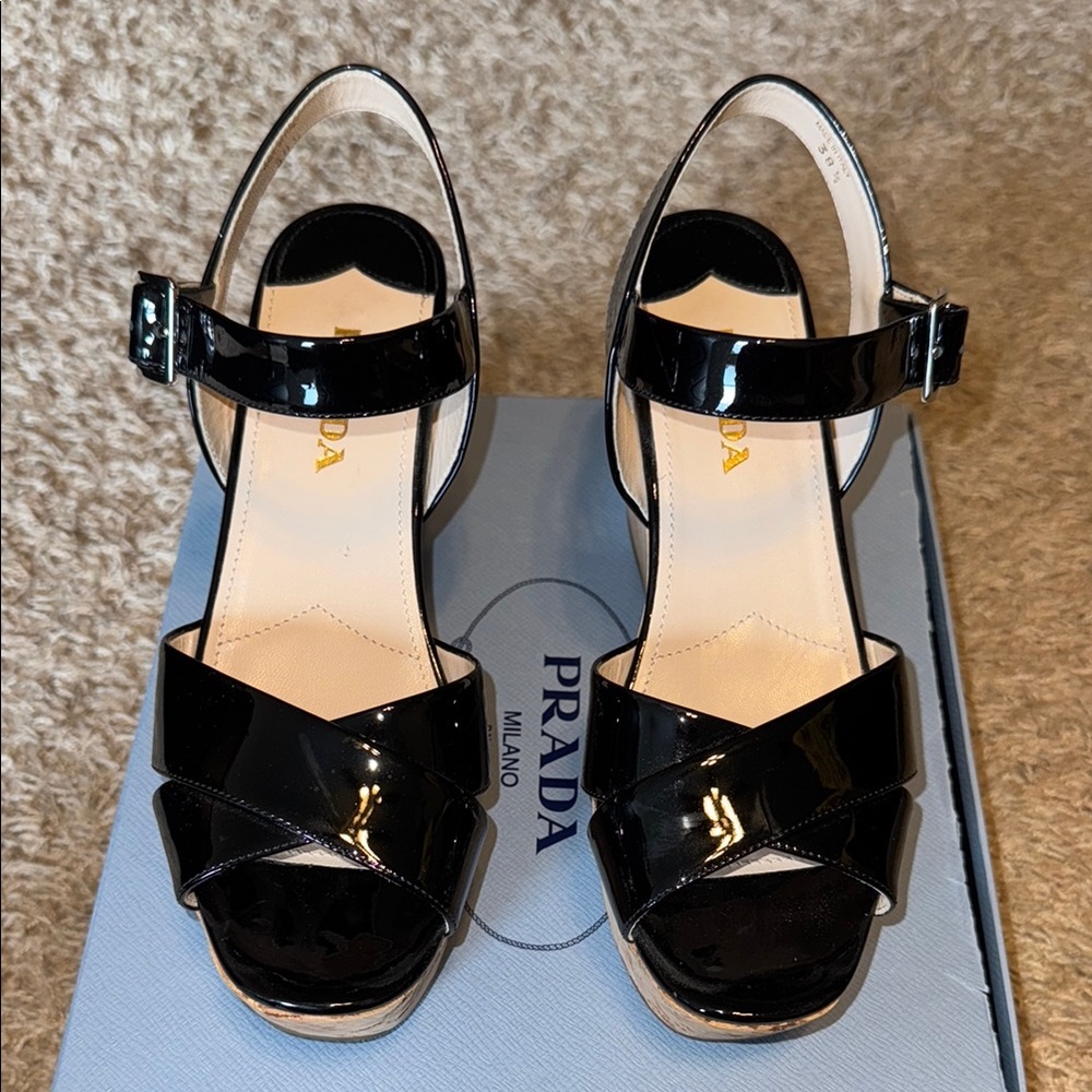 Prada cork wedge sandals